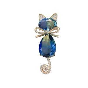 💙 NEW Blue kitty cat sparkling crystal embellished brooch 💙